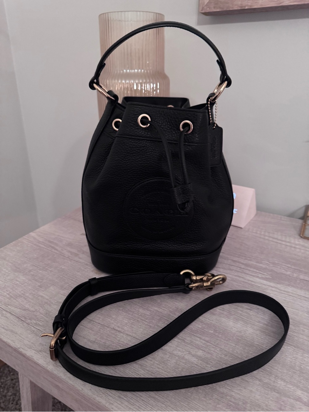 Coach Black Pebbled Leather Drawstring Bucket Bag (crossbody and top handle) - Picture 2 of 10